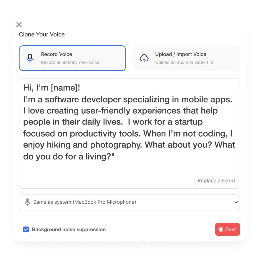 Start recording your voice for AI-powered voice cloning in Visla.